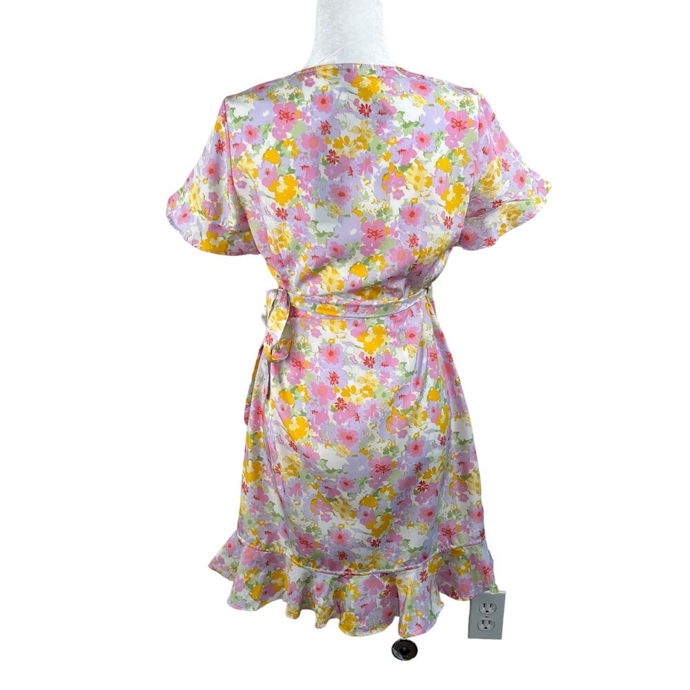 Vero Moda Pink Floral Wrap Mini Dress M NWT Pastel Ruffle Frill Summer Coquette - Picture 3 of 14